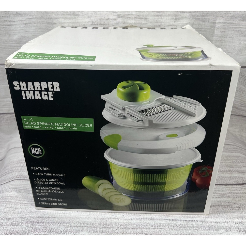 Sharper Image 5-In-1 Salad Spinner Mandoline Slicer BPA Free New
